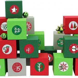 Papierdrachen 24 cajitas de Calendario de Adviento - con Pegatinas de números- 24 Cajas de Colores para Rellenar - Motivos Verde y Gris
